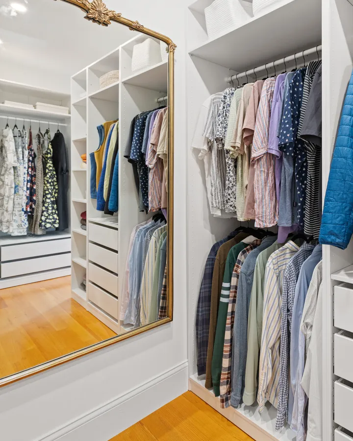 After: the walk-in closet with a full-length mirror