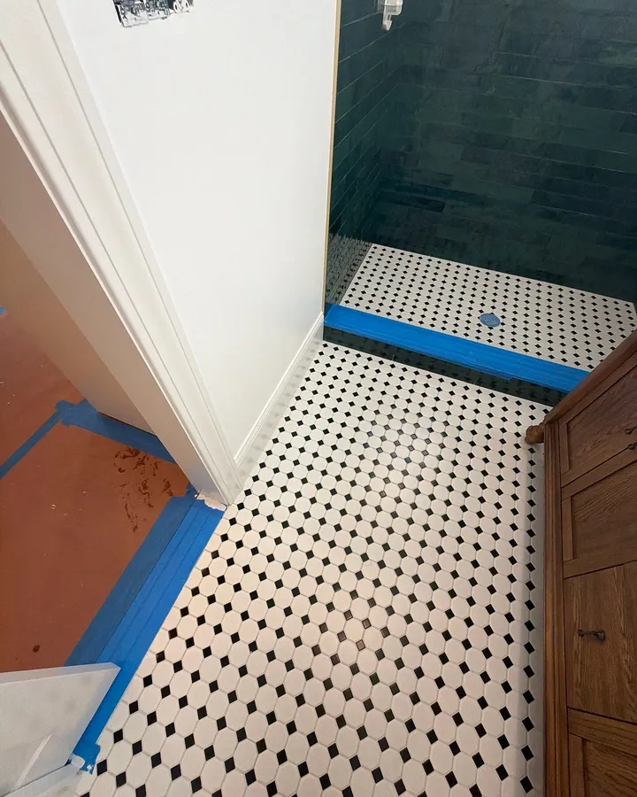 During: the finished octagon floor, looking in from the closet