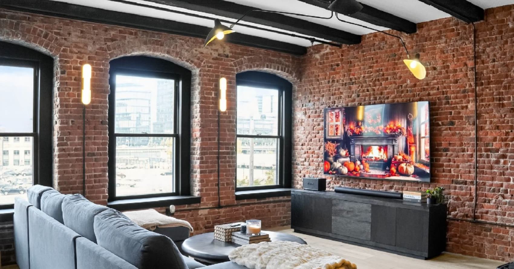 Cityside living room with exposed brick